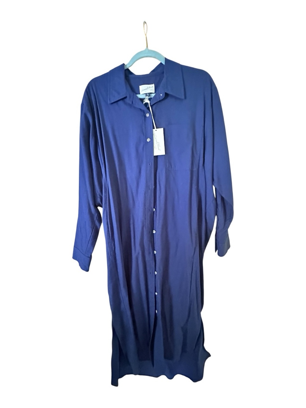 Modest Univrtsal Thread -Front Long Sleeve Shirt Dress - Navy